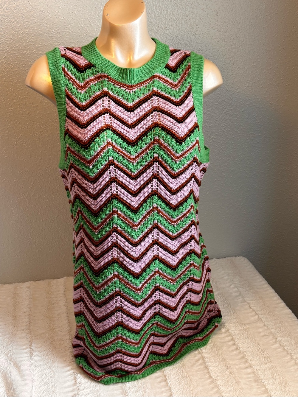 ASOS Sleeveless Chevron Knit Top in Green and Pink Retro